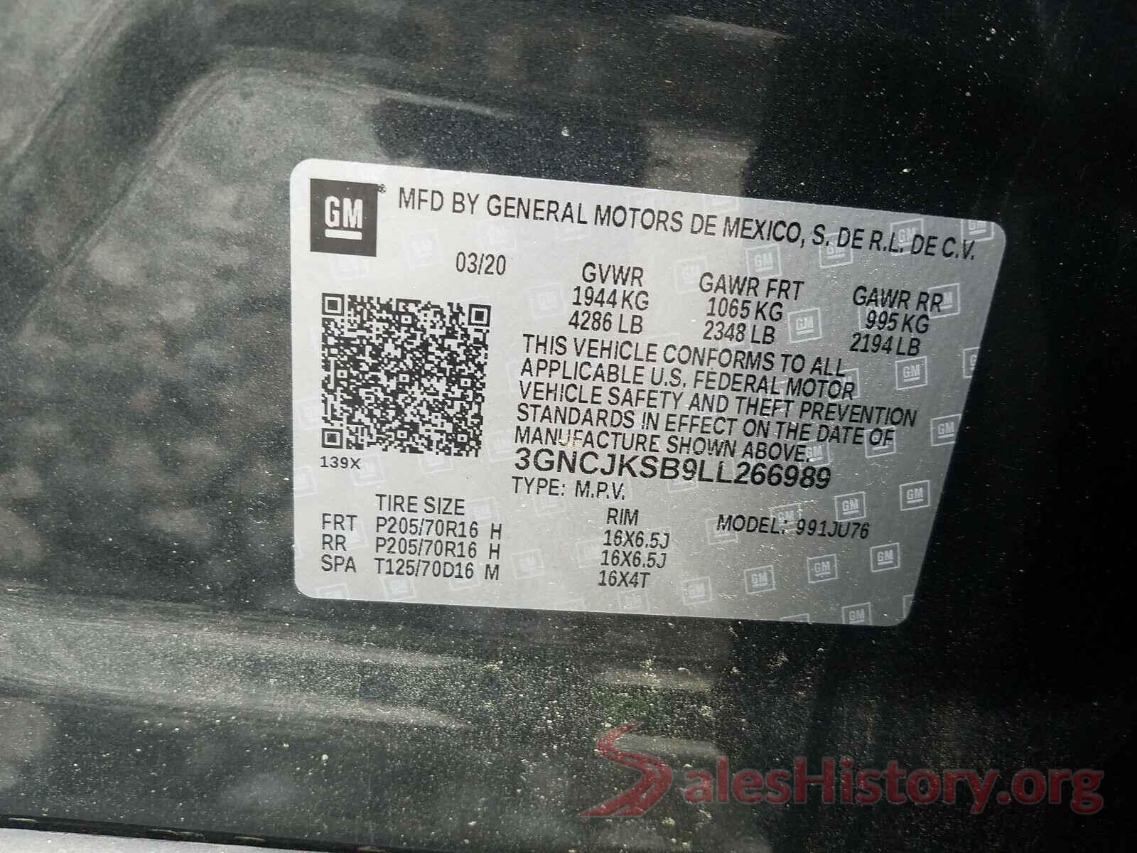 3GNCJKSB9LL266989 2020 CHEVROLET TRAX