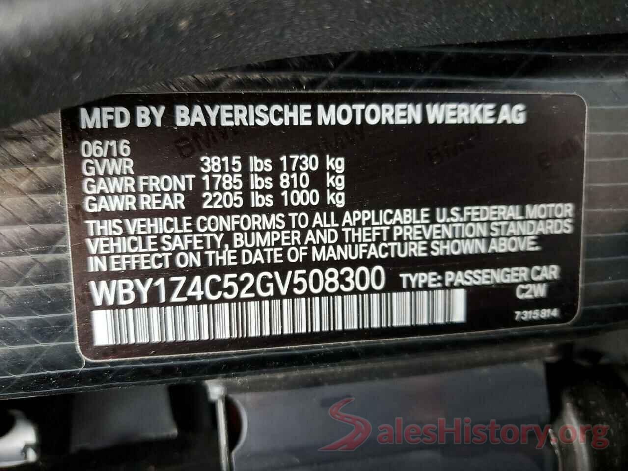 WBY1Z4C52GV508300 2016 BMW I SERIES