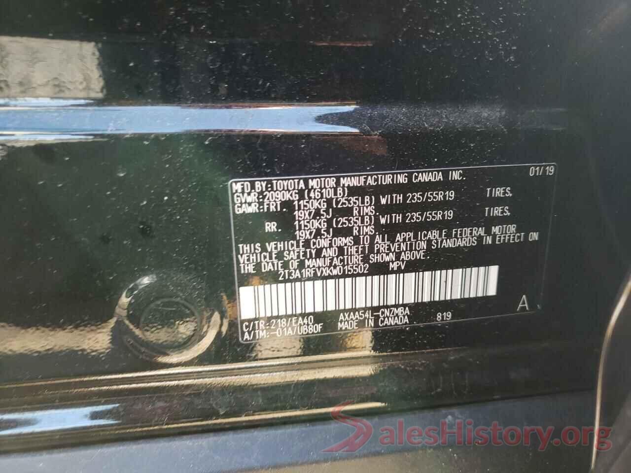 2T3A1RFVXKW015502 2019 TOYOTA RAV4