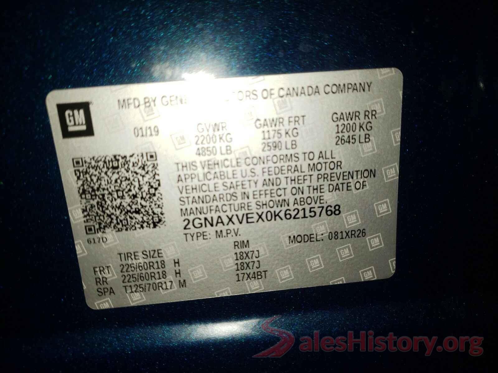 2GNAXVEX0K6215768 2019 CHEVROLET EQUINOX