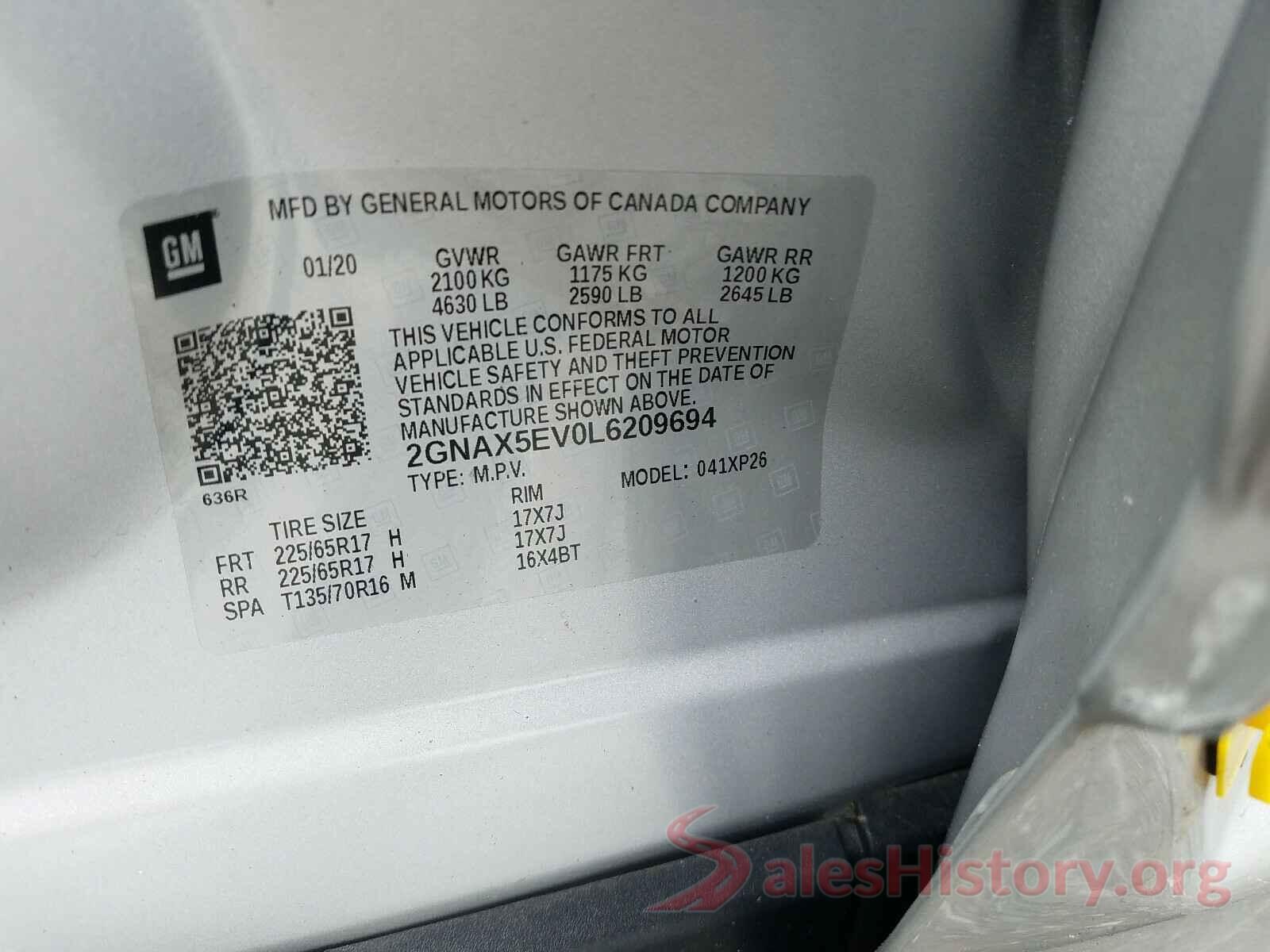 2GNAX5EV0L6209694 2020 CHEVROLET EQUINOX