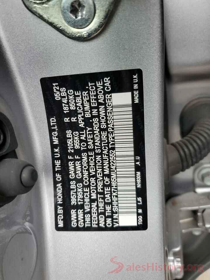 SHHFK7H65MU422552 2021 HONDA CIVIC