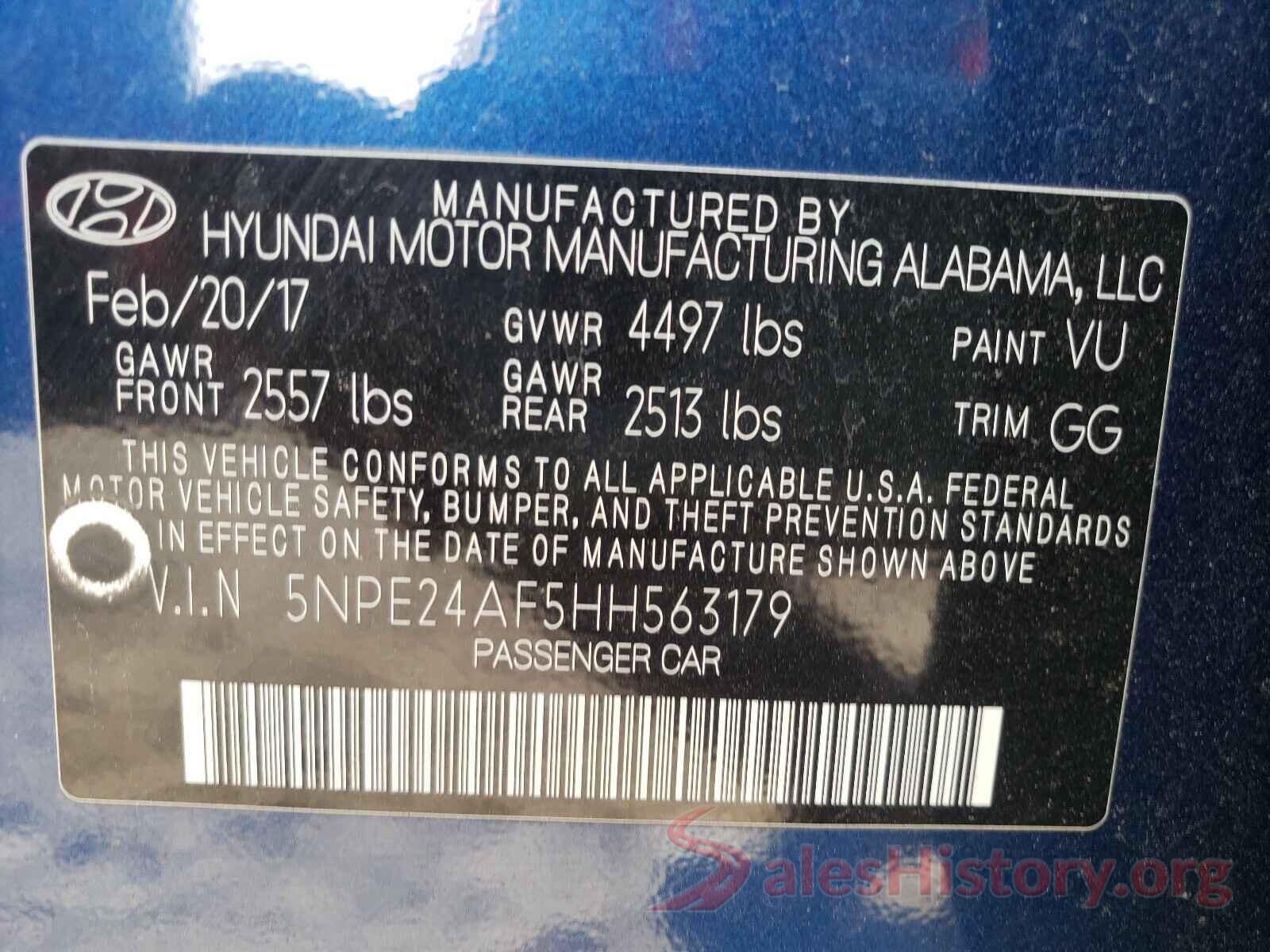 5NPE24AF5HH563179 2017 HYUNDAI SONATA