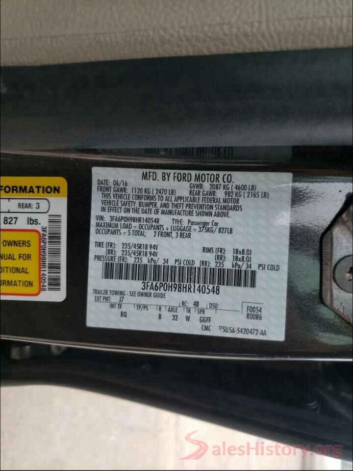 3FA6P0H98HR140548 2017 FORD FUSION