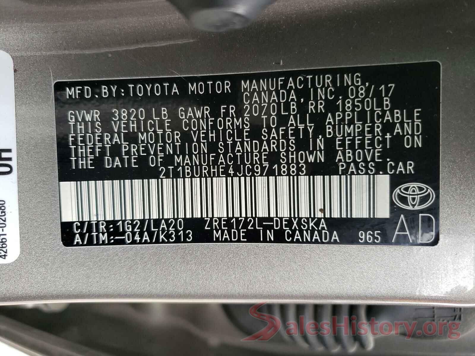 2T1BURHE4JC971883 2018 TOYOTA COROLLA