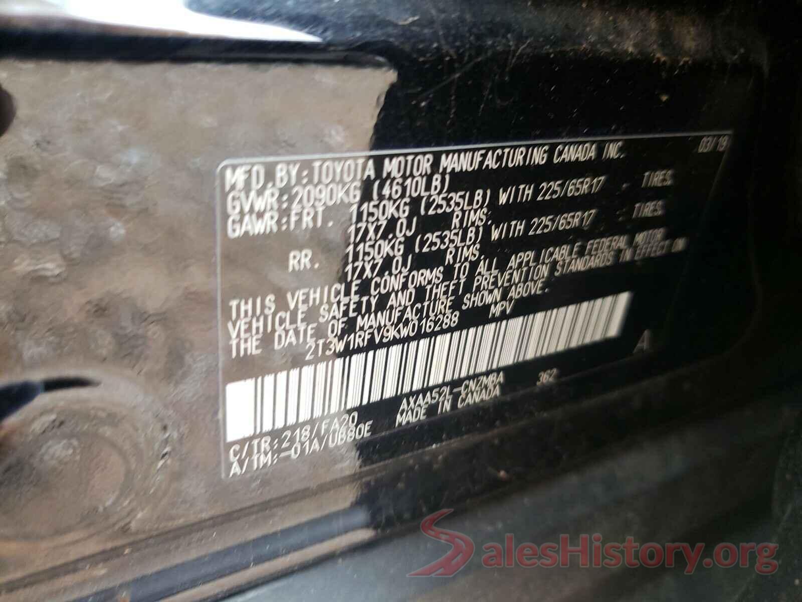 2T3W1RFV9KW016288 2019 TOYOTA RAV4