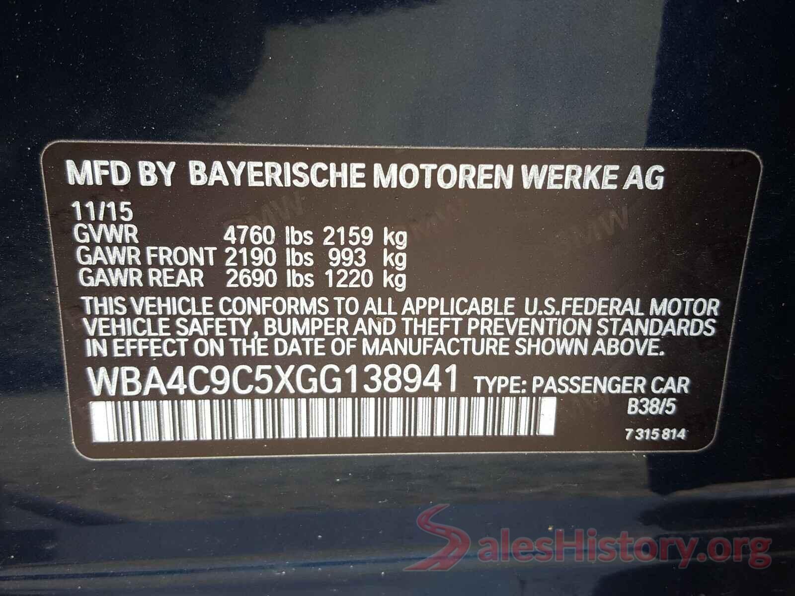 WBA4C9C5XGG138941 2016 BMW 4 SERIES