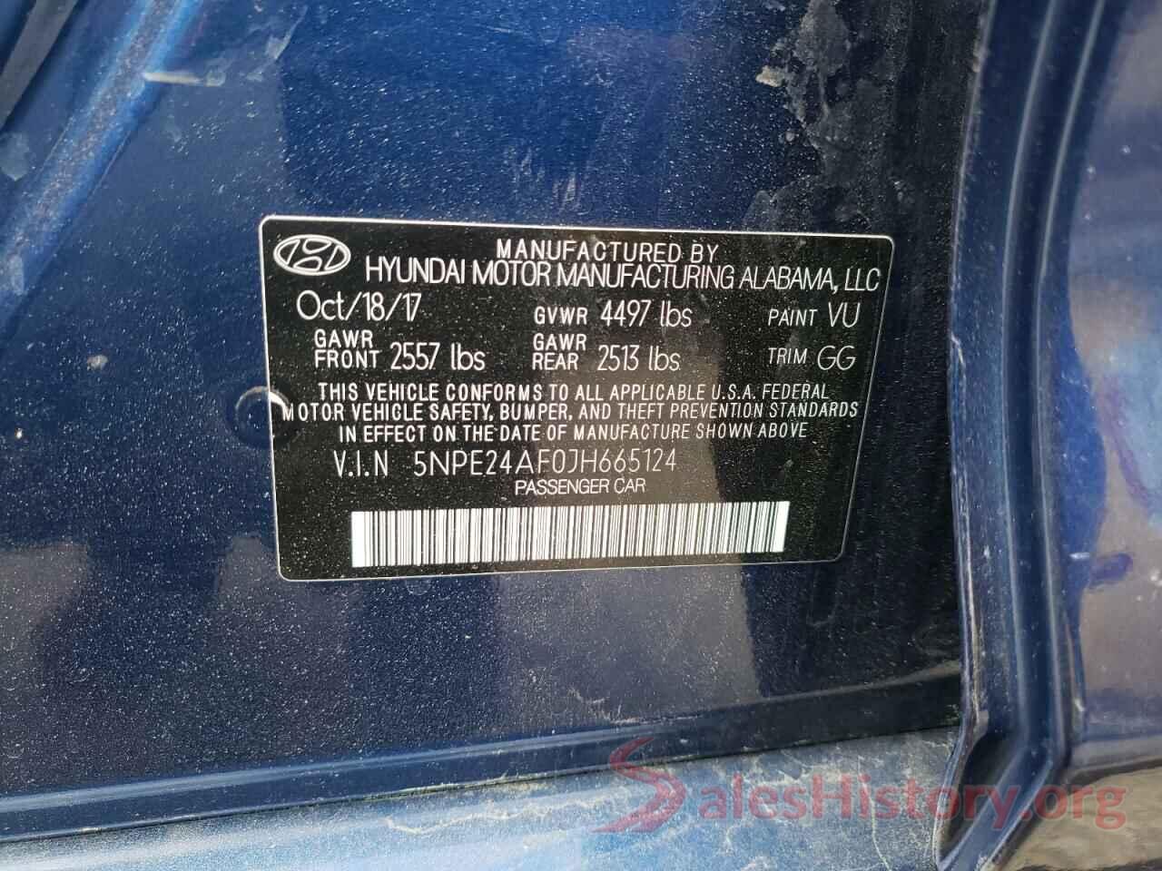 5NPE24AF0JH665124 2018 HYUNDAI SONATA