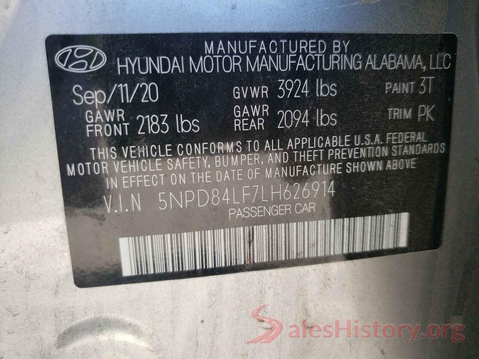 5NPD84LF7LH626914 2020 HYUNDAI ELANTRA