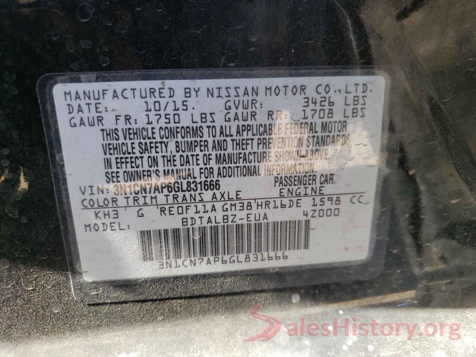 3N1CN7AP6GL831666 2016 NISSAN VERSA