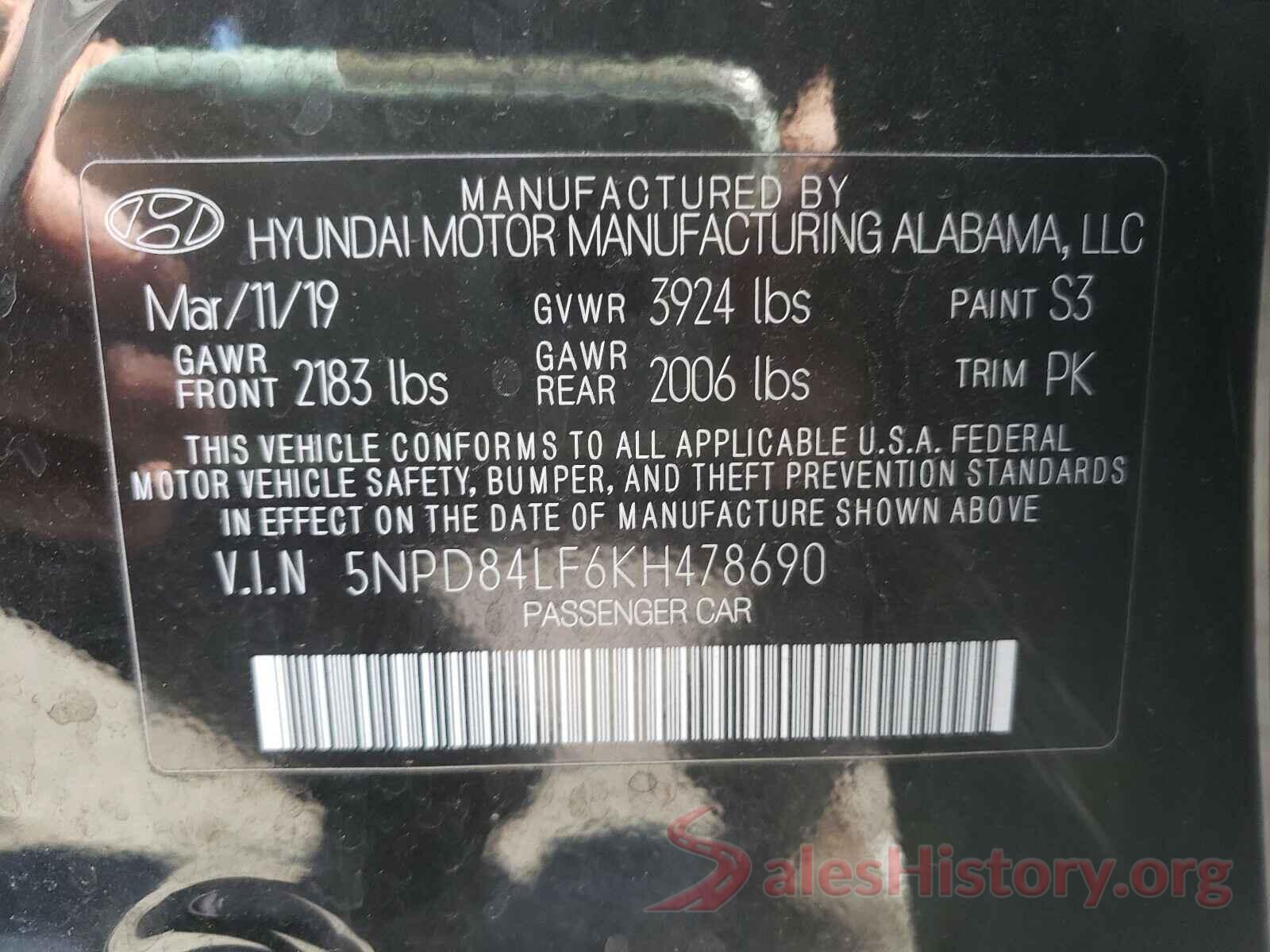 5NPD84LF6KH478690 2019 HYUNDAI ELANTRA