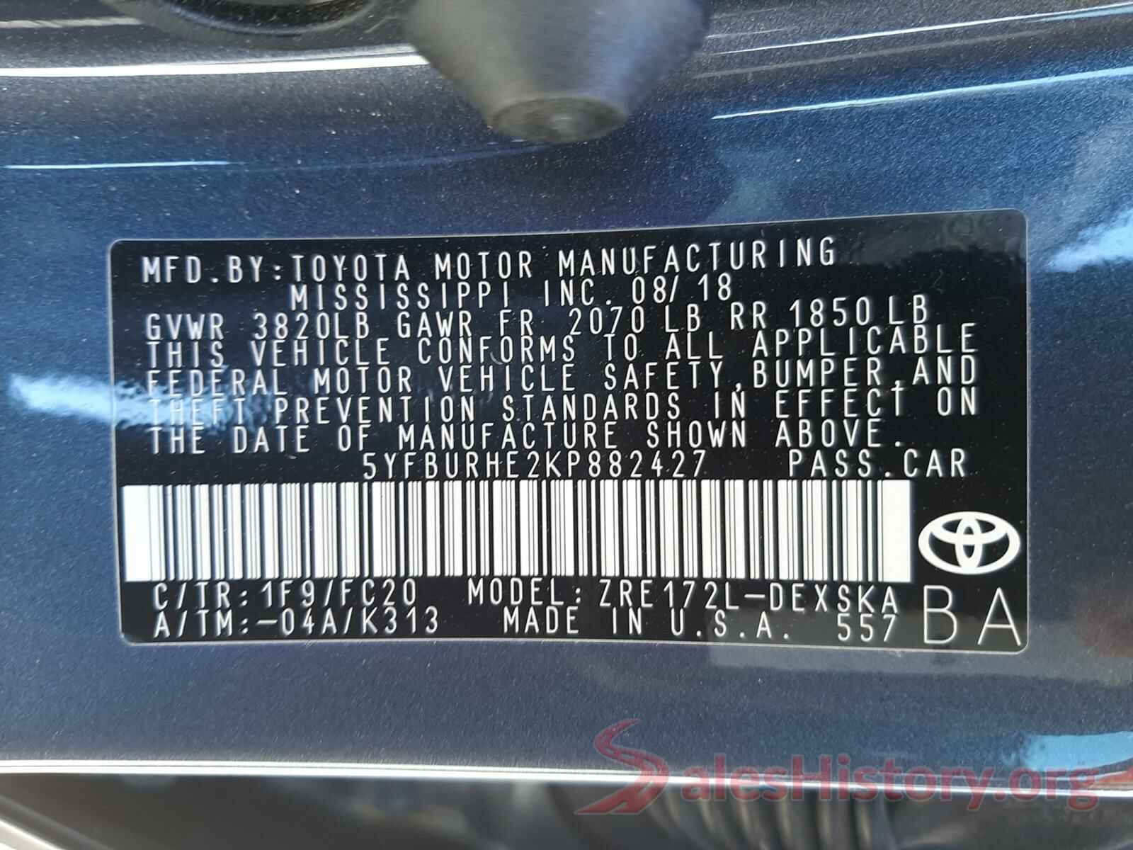 5YFBURHE2KP882427 2019 TOYOTA COROLLA