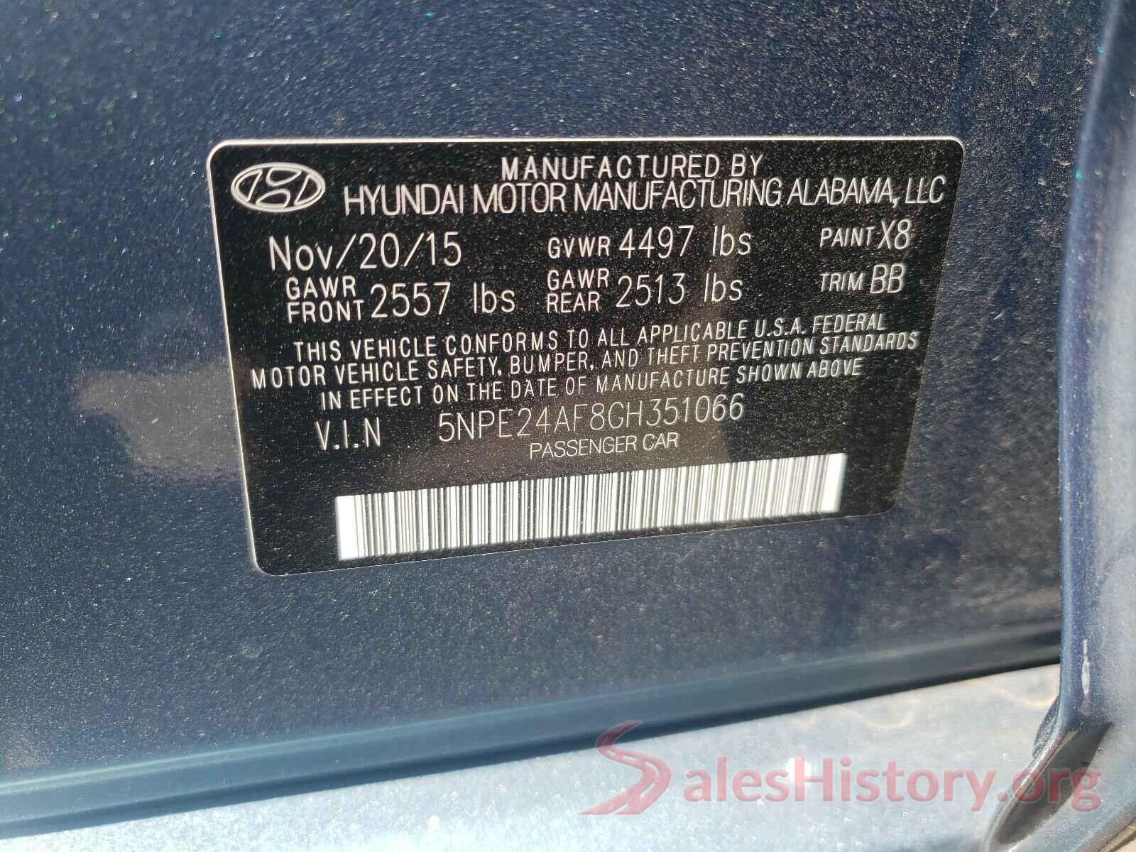 5NPE24AF8GH351066 2016 HYUNDAI SONATA