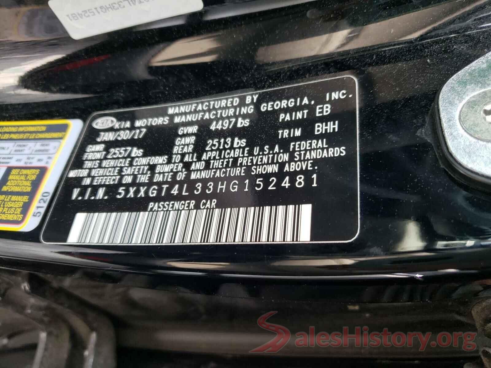 5XXGT4L33HG152481 2017 KIA OPTIMA