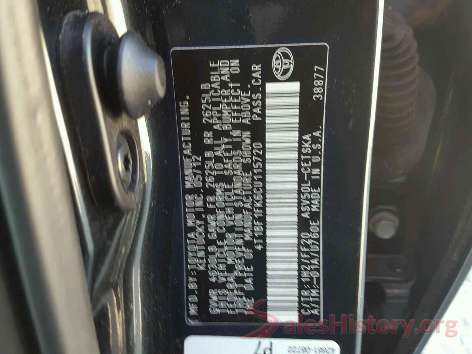 4T1BF1FK6CU115720 2012 TOYOTA CAMRY BASE