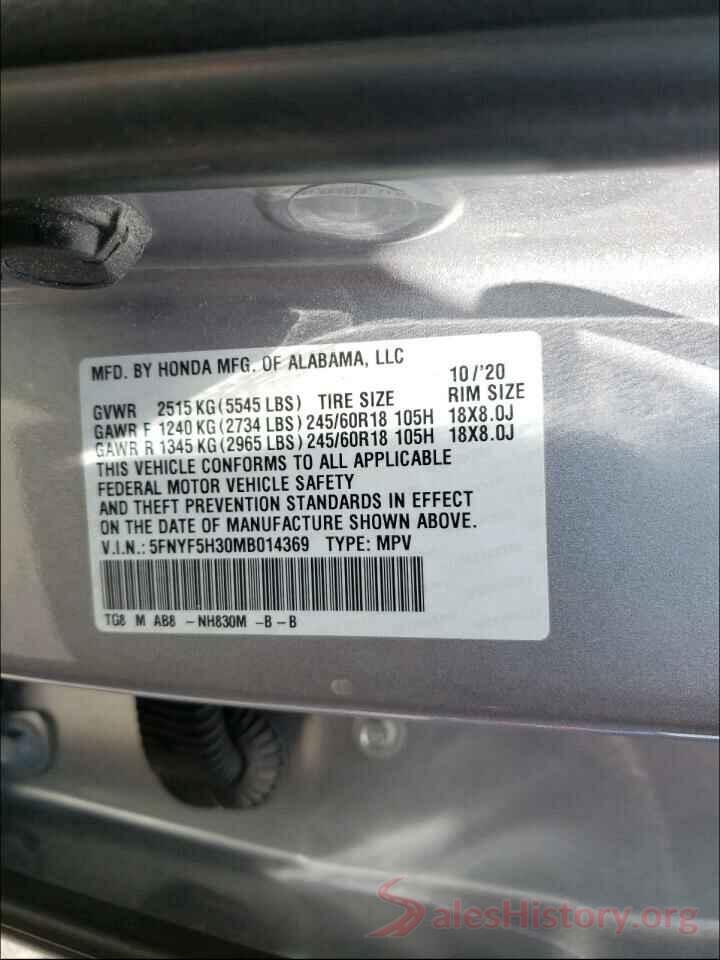 5FNYF5H30MB014369 2021 HONDA PILOT