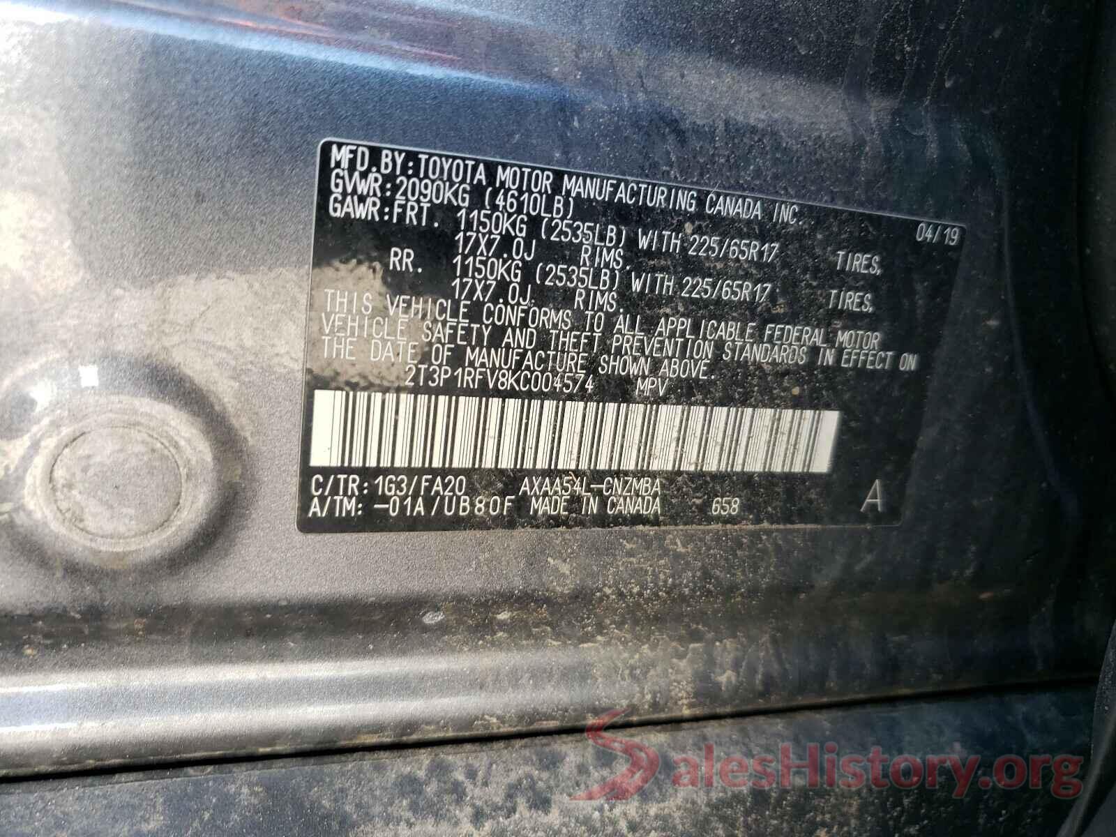 2T3P1RFV8KC004574 2019 TOYOTA RAV4