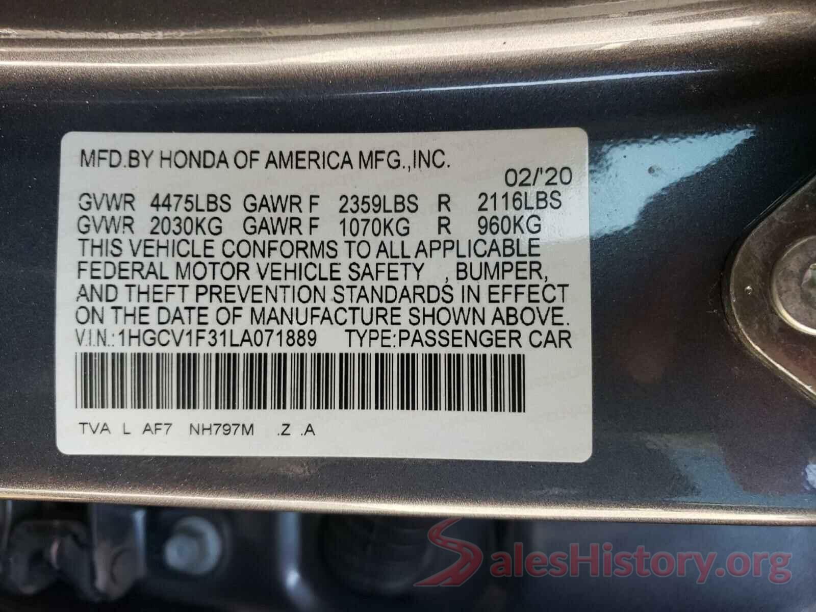 1HGCV1F31LA071889 2020 HONDA ACCORD