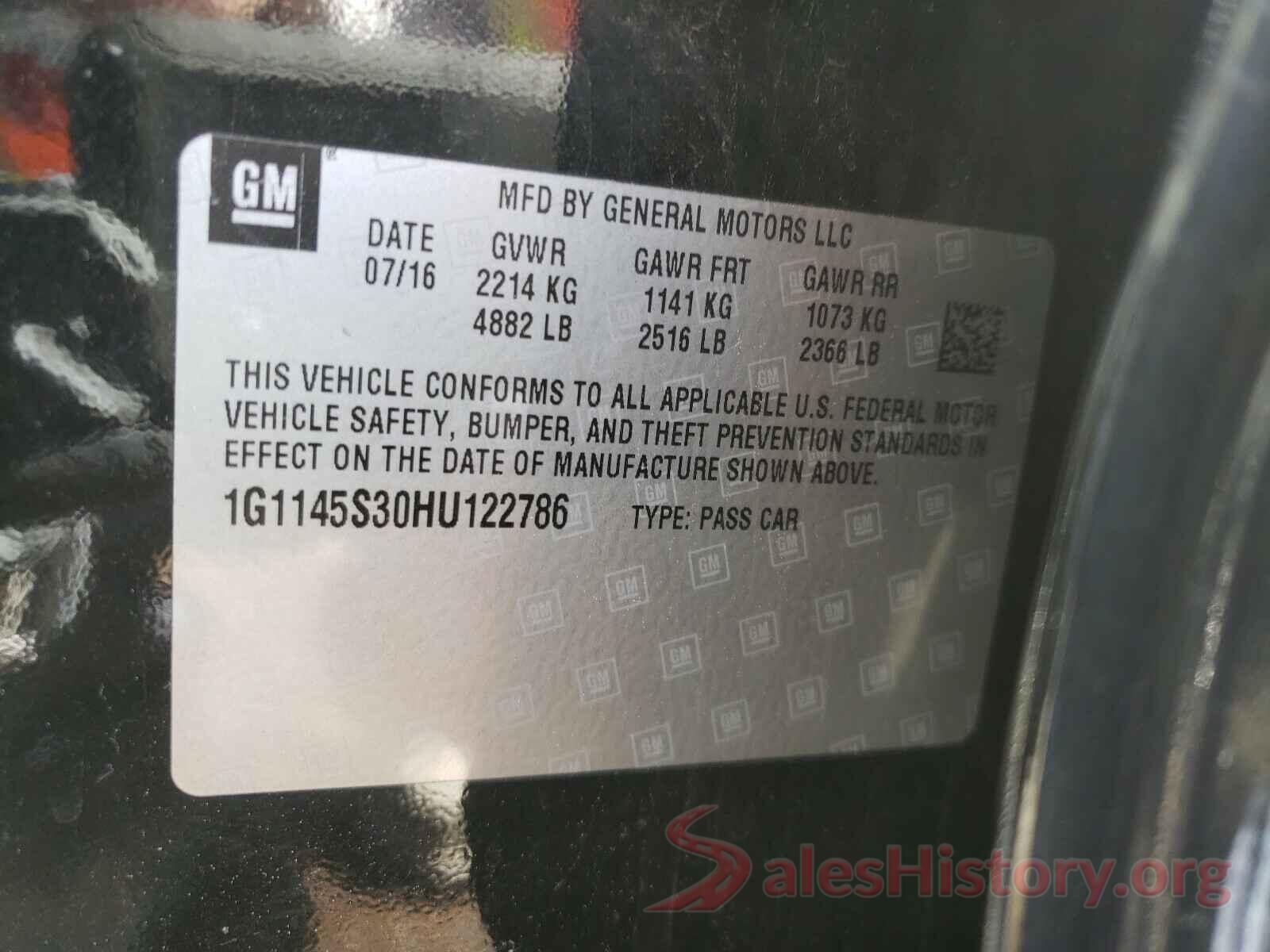 1G1145S30HU122786 2017 CHEVROLET IMPALA