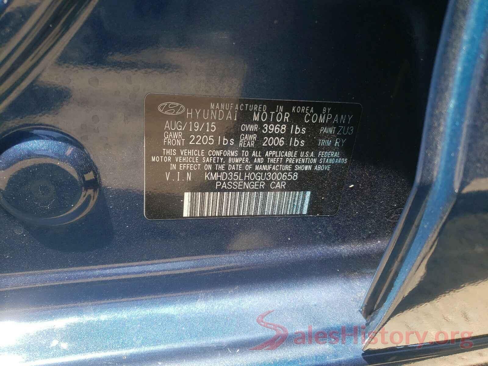 KMHD35LH0GU300658 2016 HYUNDAI ELANTRA