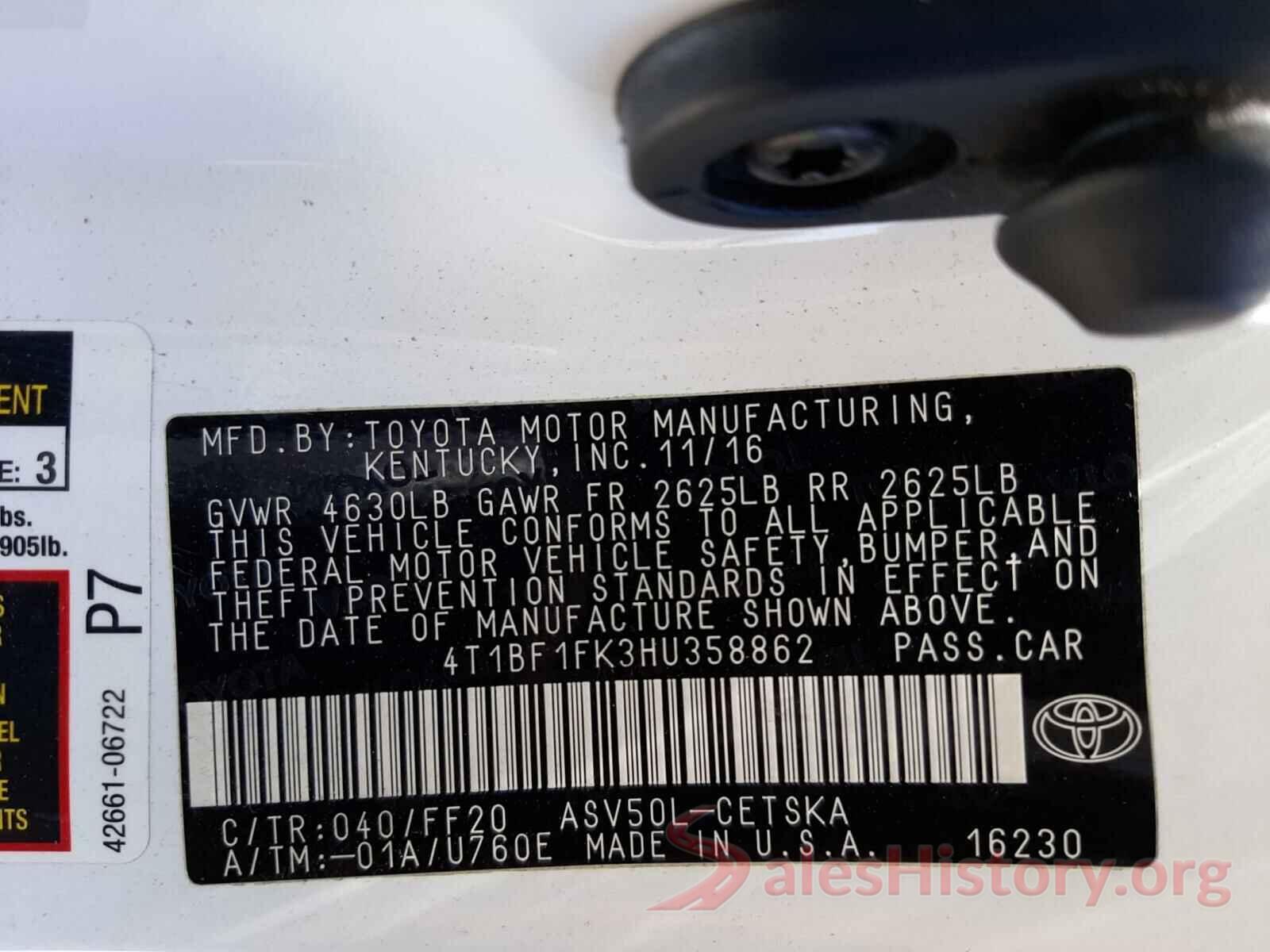 4T1BF1FK3HU358862 2017 TOYOTA CAMRY