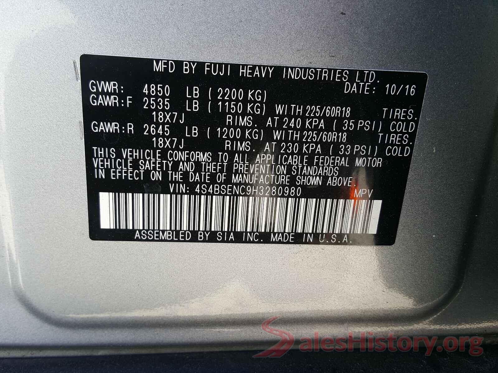 4S4BSENC9H3280980 2017 SUBARU OUTBACK