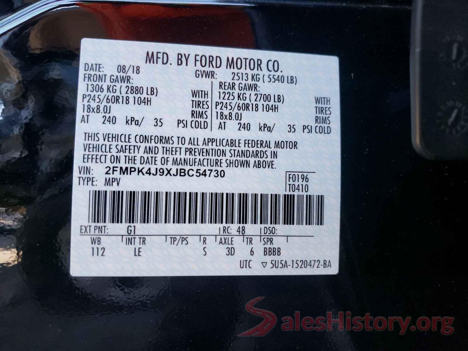 2FMPK4J9XJBC54730 2018 FORD EDGE