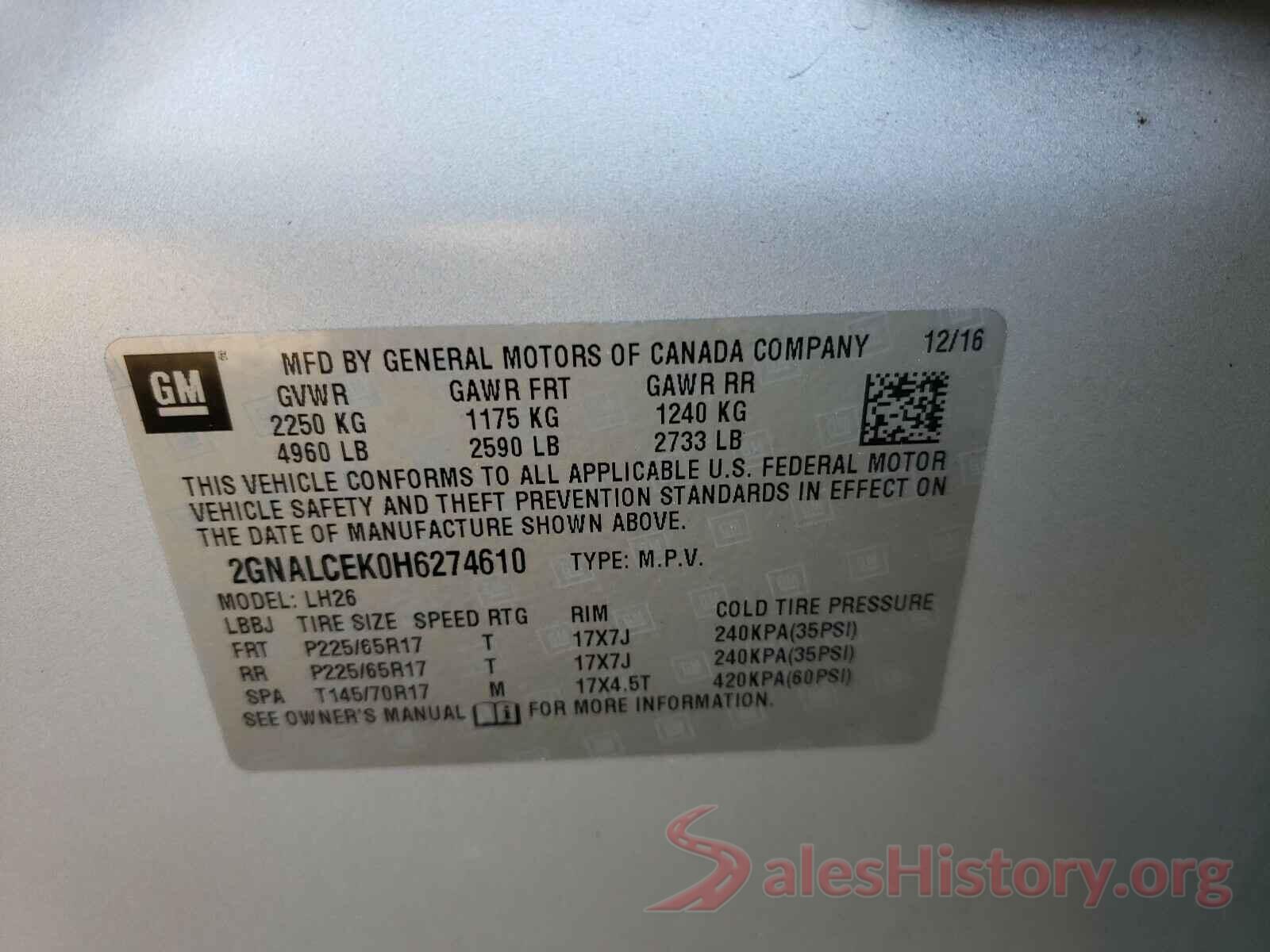 2GNALCEK0H6274610 2017 CHEVROLET EQUINOX