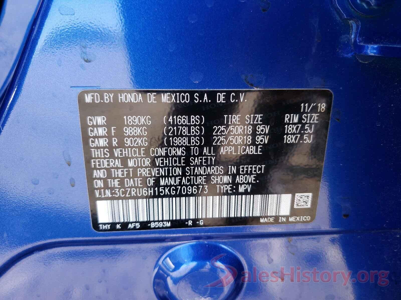 3CZRU6H15KG709673 2019 HONDA HR-V