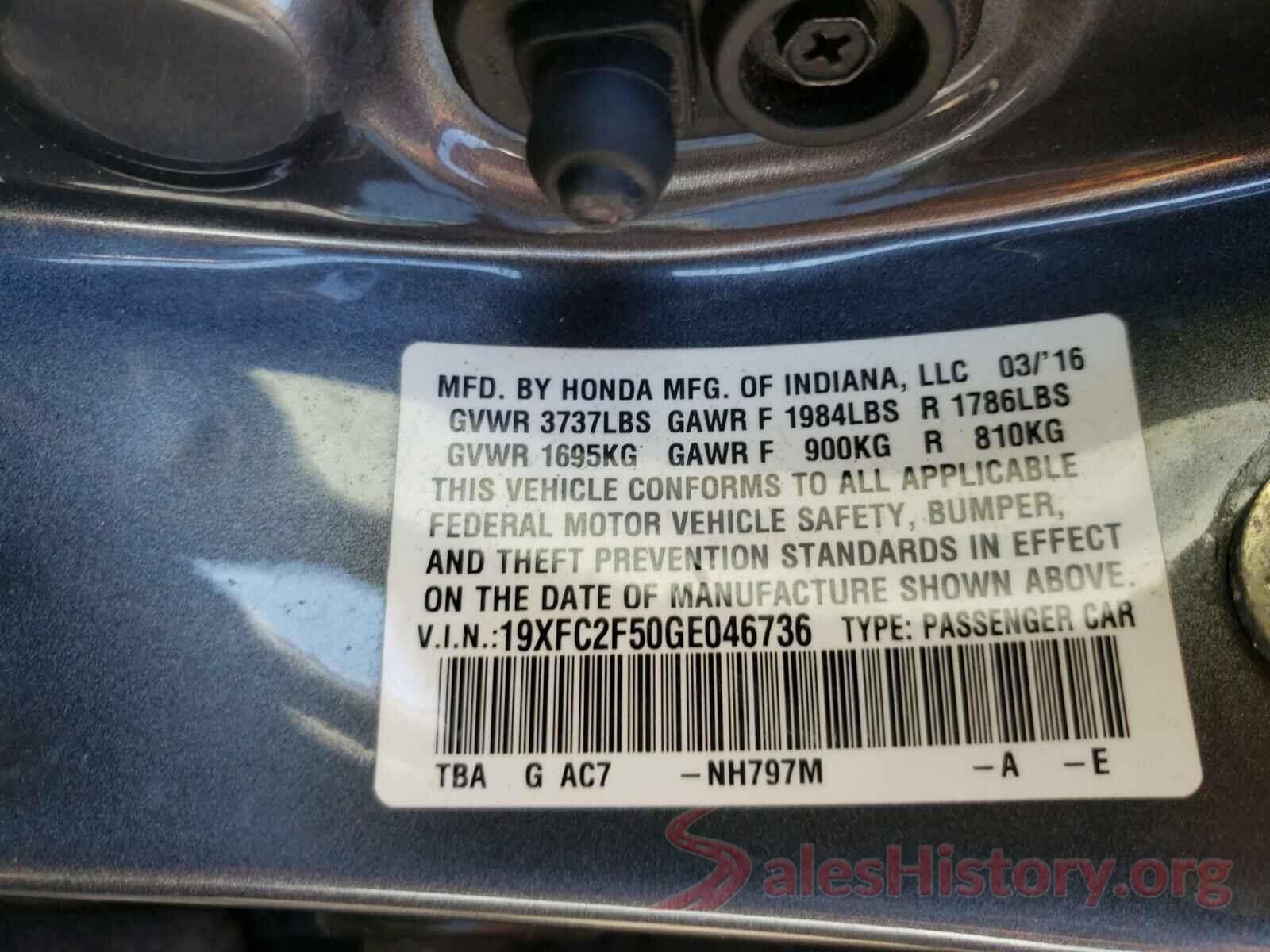 19XFC2F50GE046736 2016 HONDA CIVIC