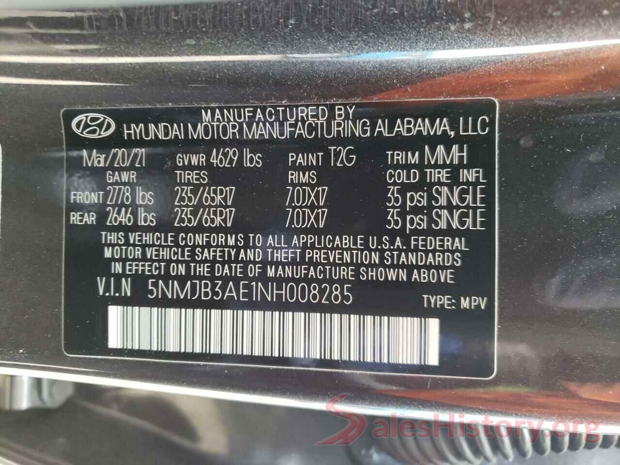 5NMJB3AE1NH008285 2022 HYUNDAI TUCSON