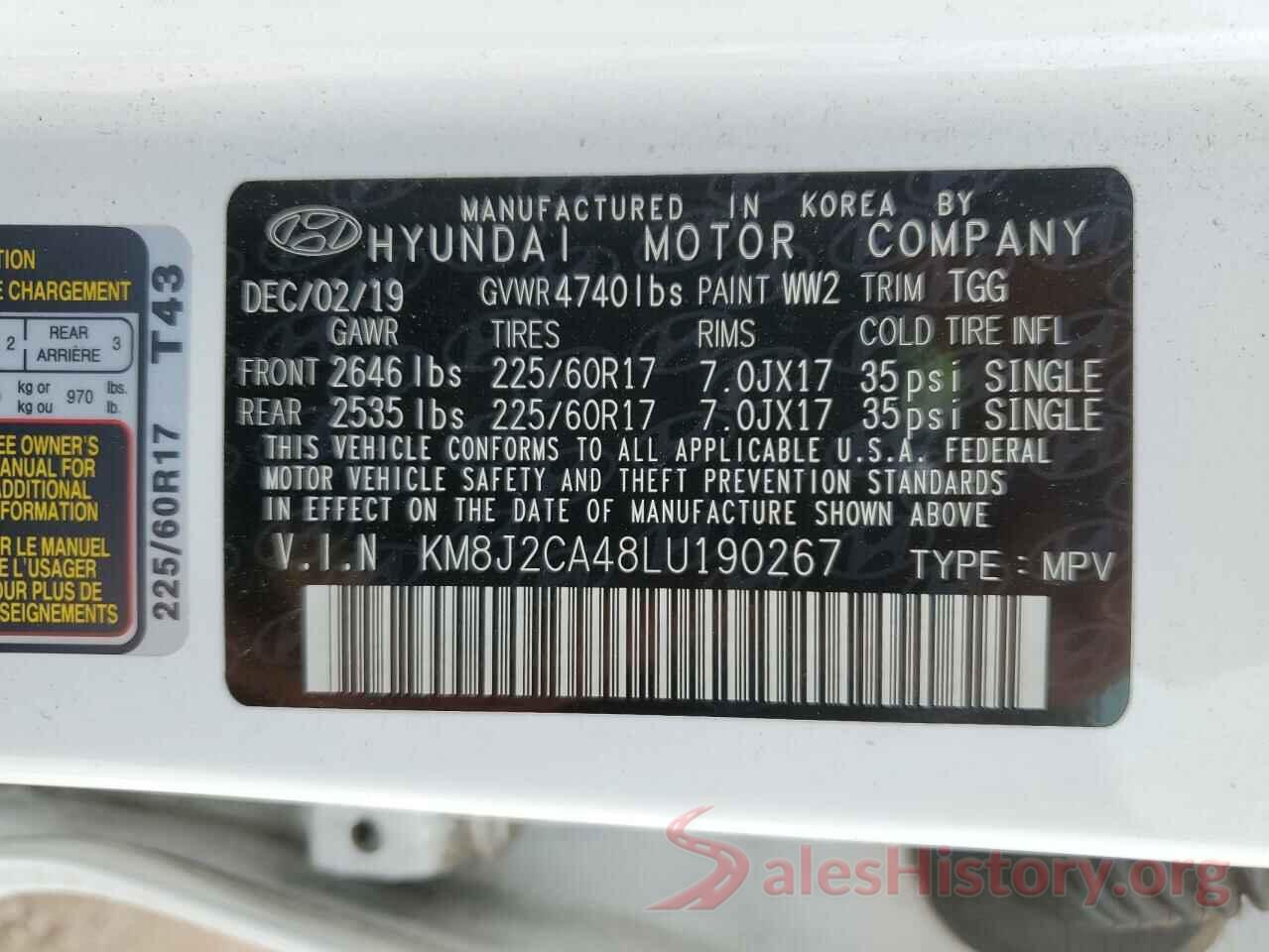 KM8J2CA48LU190267 2020 HYUNDAI TUCSON