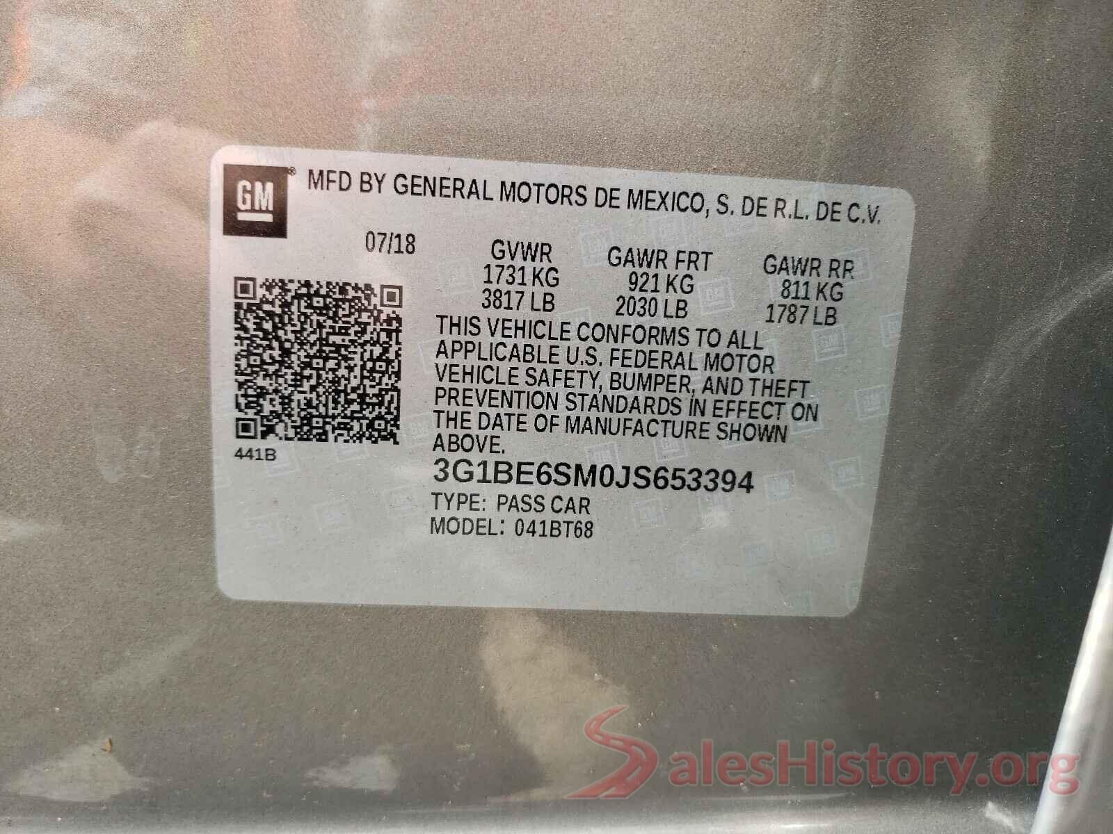 3G1BE6SM0JS653394 2018 CHEVROLET CRUZE