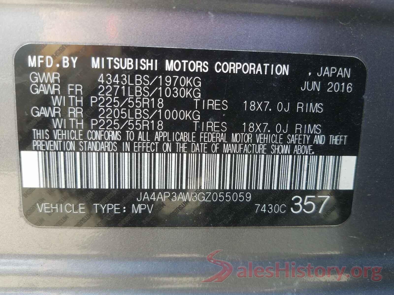 JA4AP3AW3GZ055059 2016 MITSUBISHI OUTLANDER