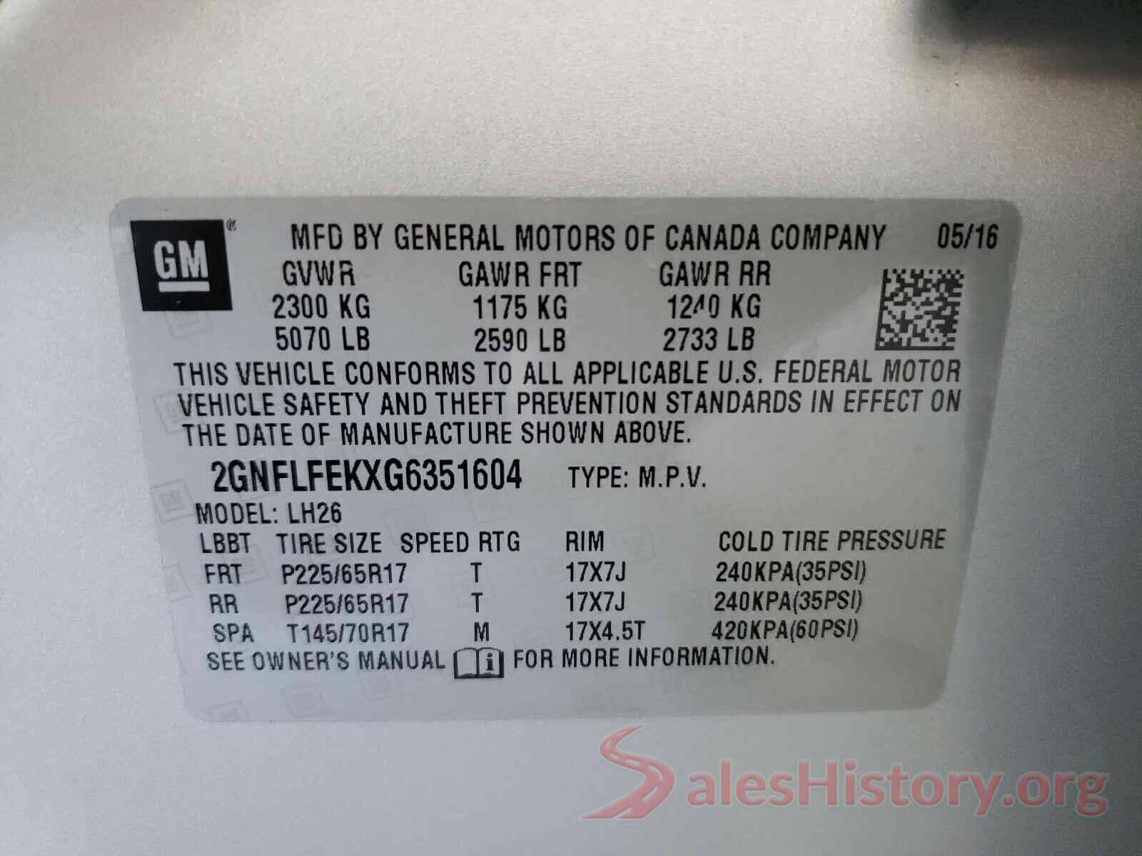 2GNFLFEKXG6351604 2016 CHEVROLET EQUINOX