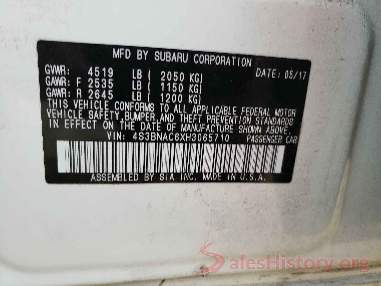 4S3BNAC6XH3065710 2017 SUBARU LEGACY