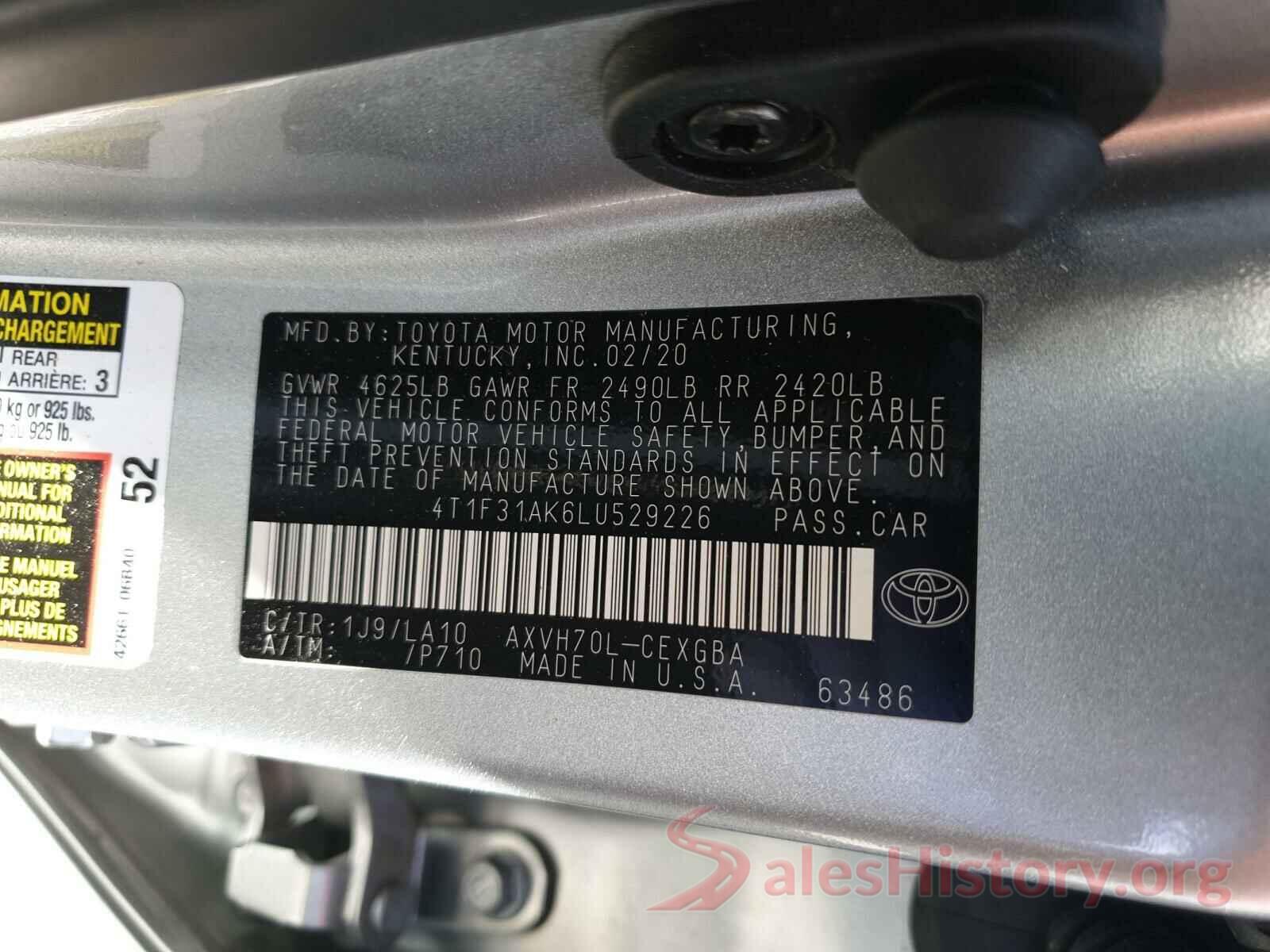 4T1F31AK6LU529226 2020 TOYOTA CAMRY