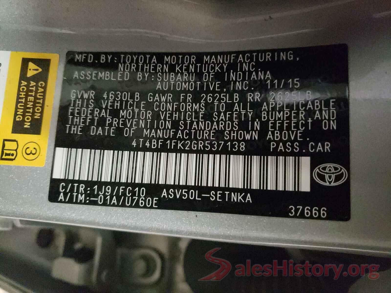 4T4BF1FK2GR537138 2016 TOYOTA CAMRY