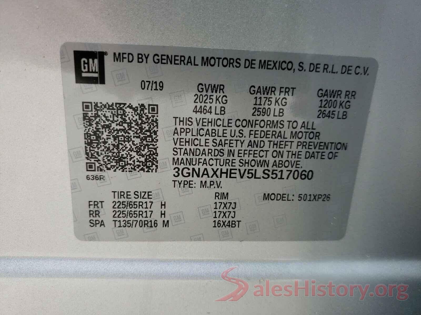 3GNAXHEV5LS517060 2020 CHEVROLET EQUINOX