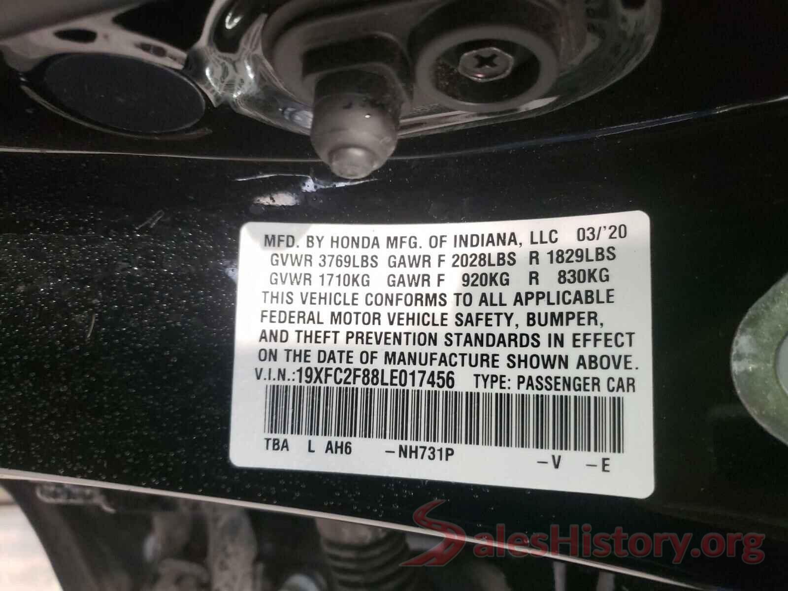 19XFC2F88LE017456 2020 HONDA CIVIC