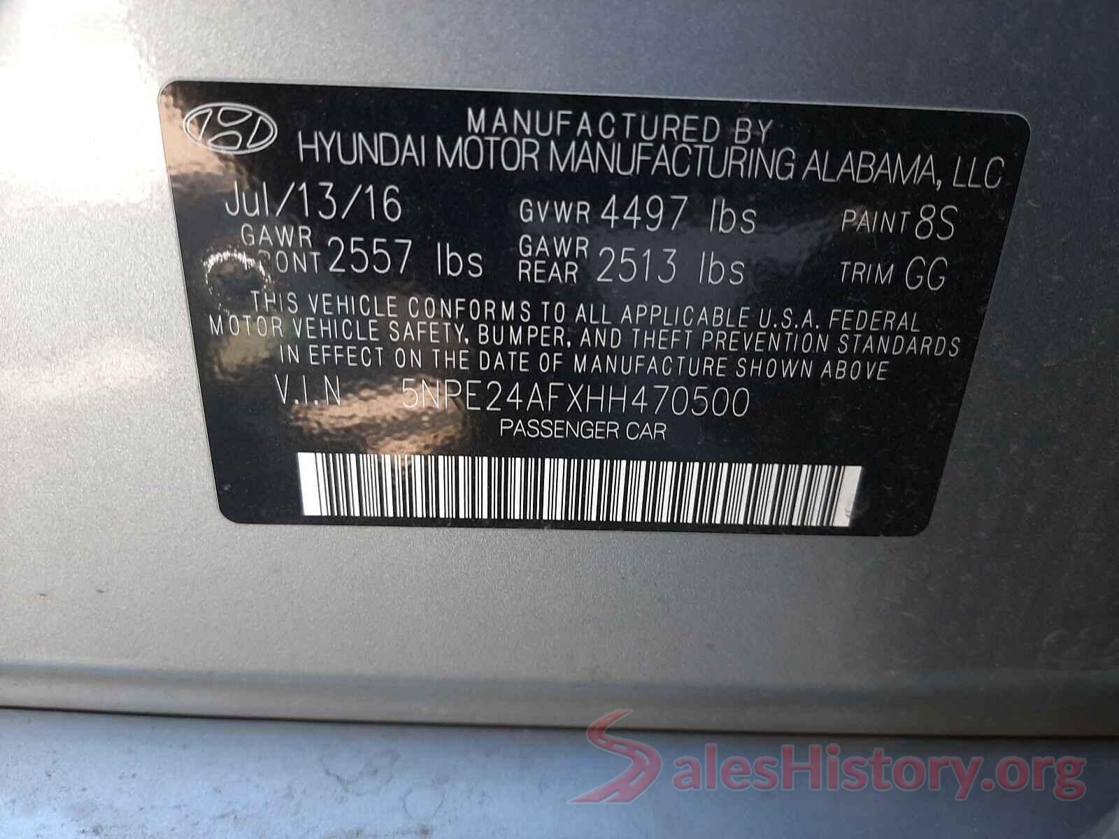 5NPE24AFXHH470500 2017 HYUNDAI SONATA