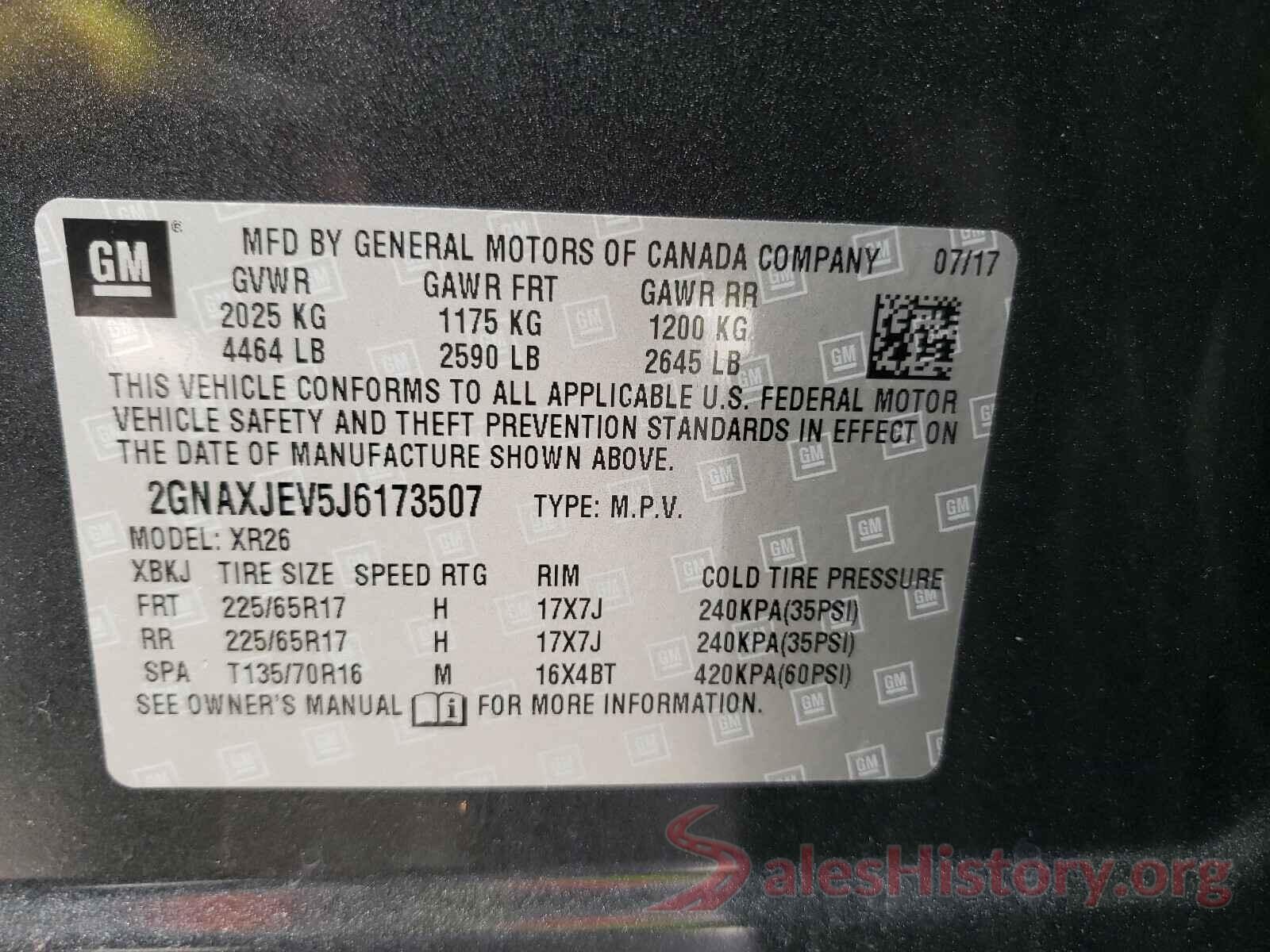 2GNAXJEV5J6173507 2018 CHEVROLET EQUINOX