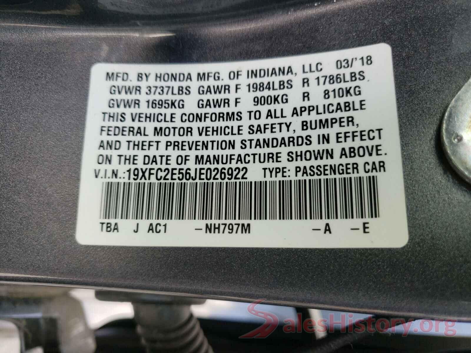 19XFC2E56JE026922 2018 HONDA CIVIC