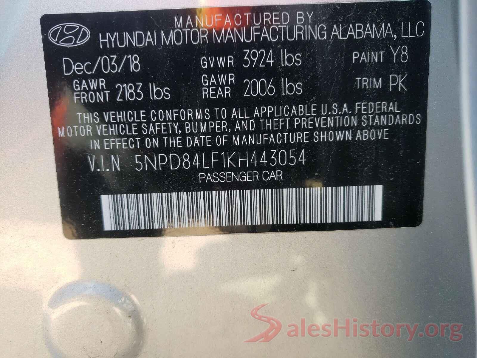 5NPD84LF1KH443054 2019 HYUNDAI ELANTRA