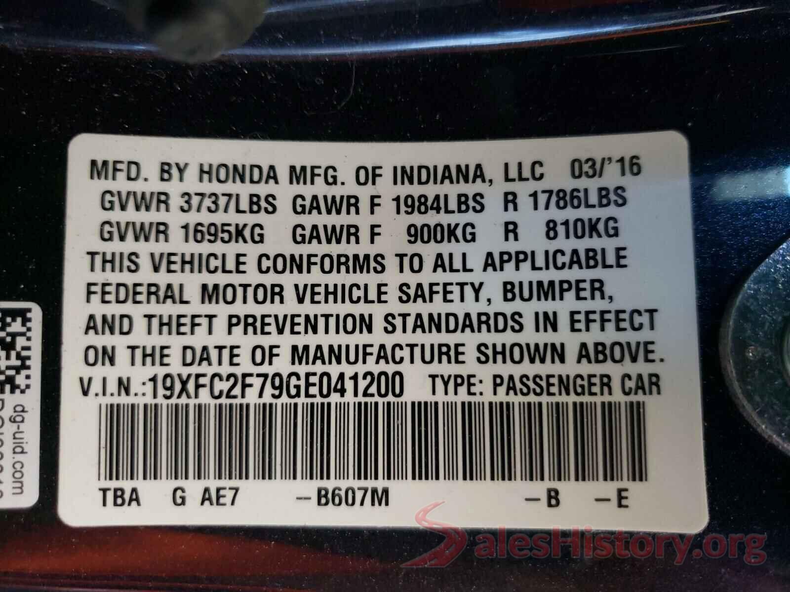 19XFC2F79GE041200 2016 HONDA CIVIC