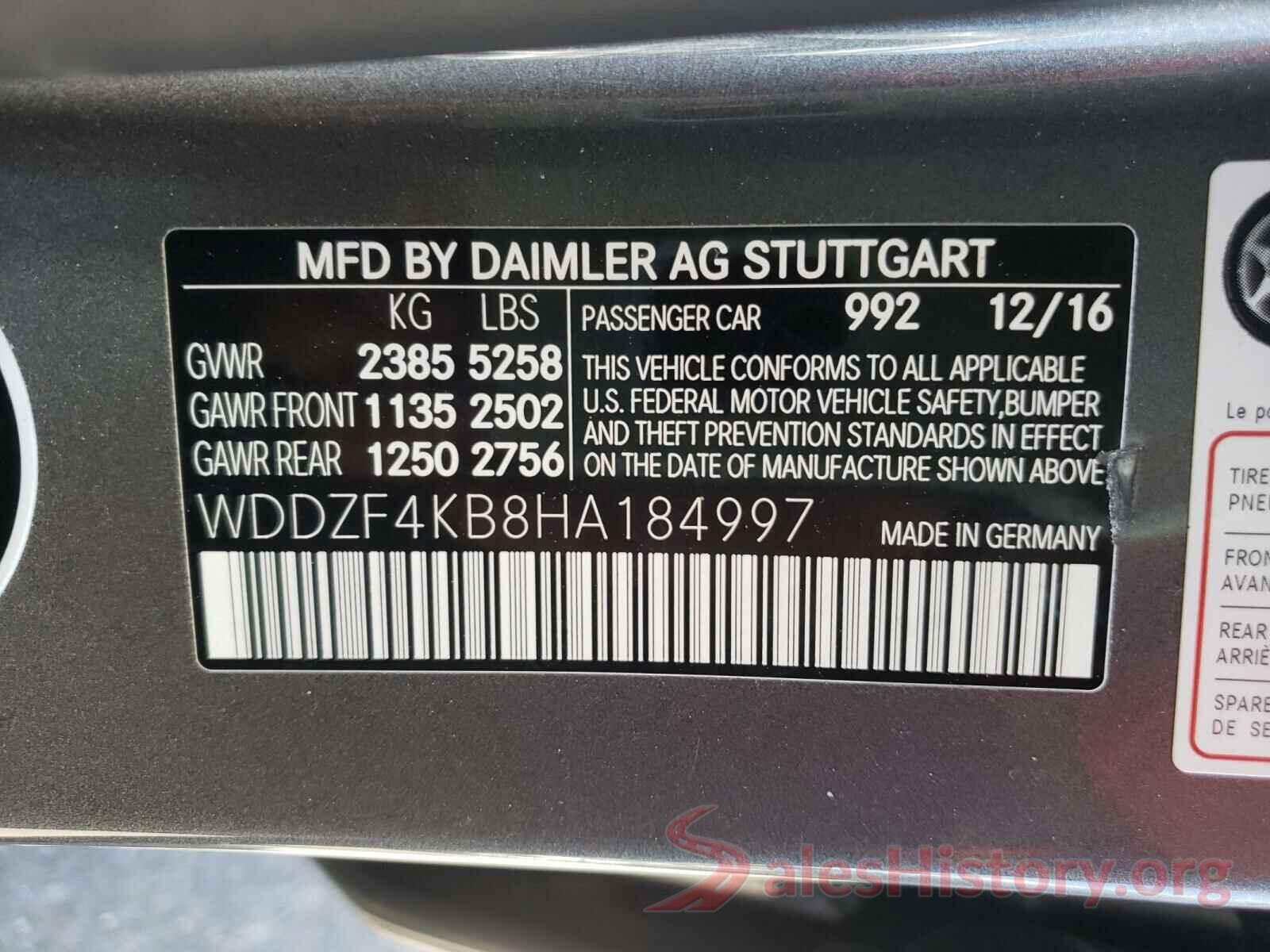 WDDZF4KB8HA184997 2017 MERCEDES-BENZ E CLASS