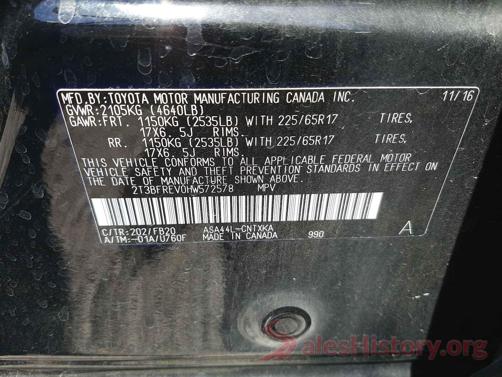 2T3BFREV0HW572578 2017 TOYOTA RAV4