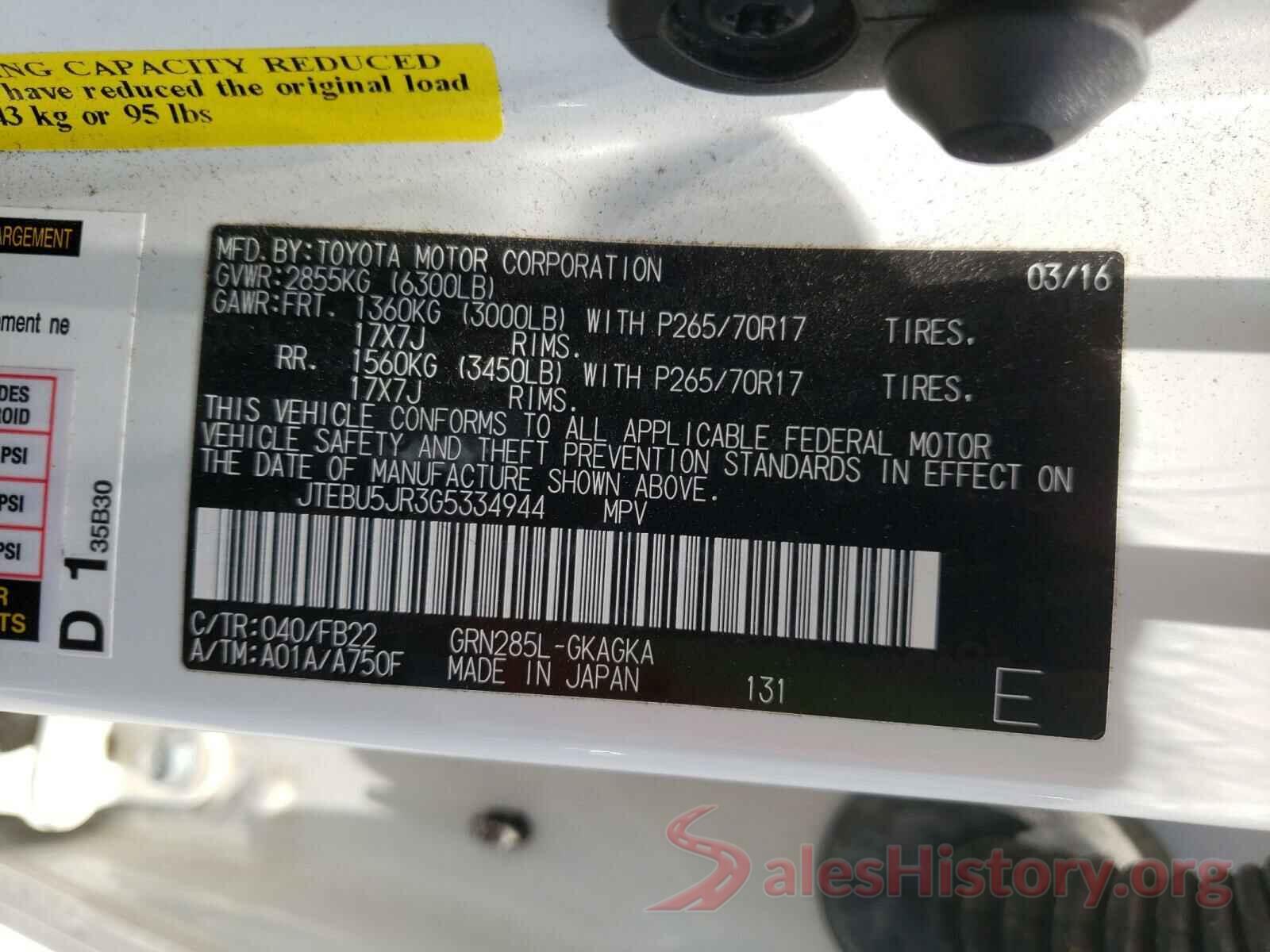 JTEBU5JR3G5334944 2016 TOYOTA 4RUNNER