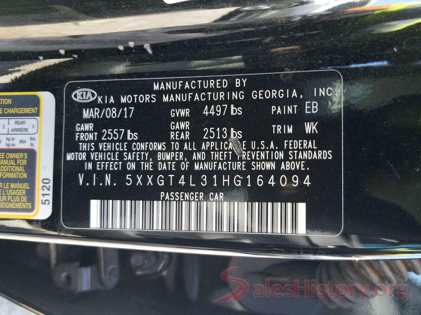 5XXGT4L31HG164094 2017 KIA OPTIMA