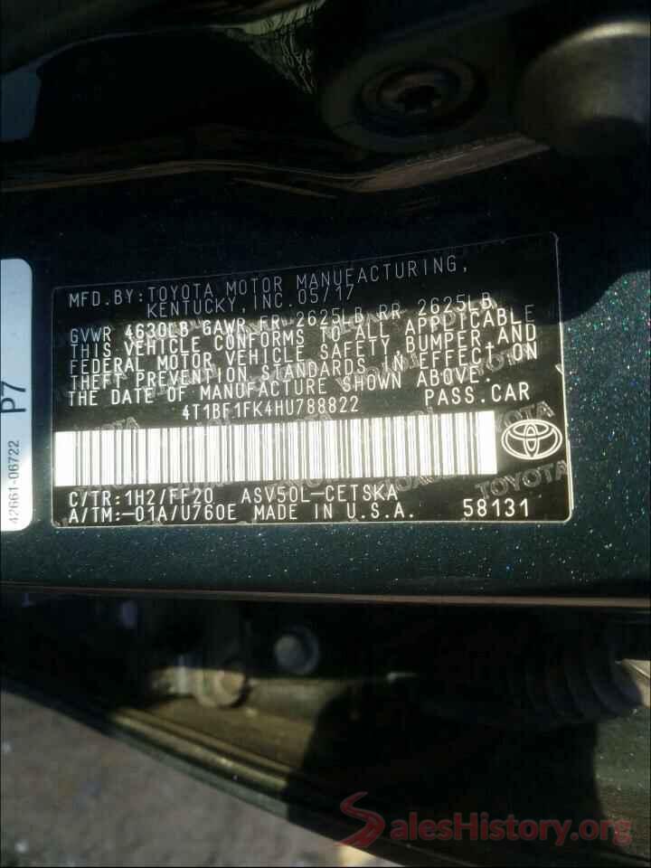 4T1BF1FK4HU788822 2017 TOYOTA CAMRY